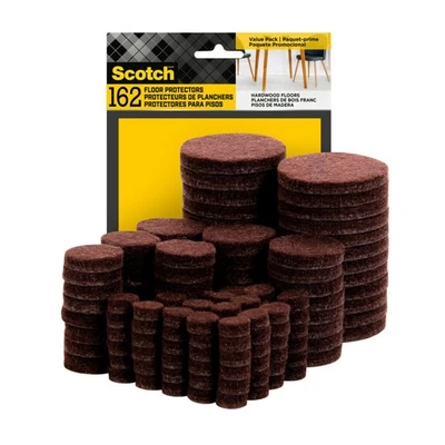 Scotch Felt Pads Furniture Floor Protectors 162 Assorted Sizes Brown Pads - Image 1 of 4
