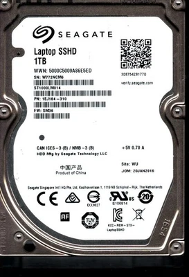 ST1000LM014 P/N: 1EJ164-310 F/W: SM36 S/N: W772 WU 1TB JAN 2016 CHINA SEAGATE - Image 1 of 2