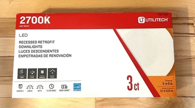 New Utilitech 3 Pack 2700K Soft White LED Recessed Retrofit Downlights 5/6”Can - Image 1 of 4