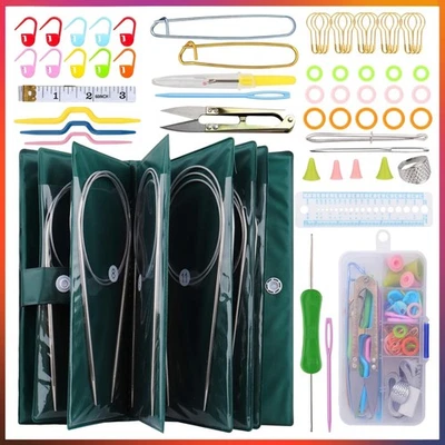 Edelstahl Rundstricknadeln Set – 11 Größen, 60 cm, Komplettes Zubehör für Str... - Bild 1 von 4