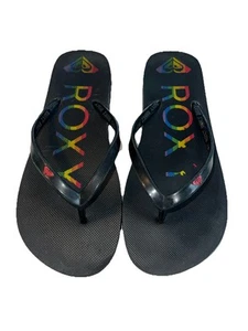 ROXY Women's Melon III Black Rainbow Logo Flip Flops Sandals Size 9 - Picture 1 of 11