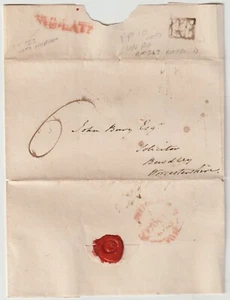 c.1820? BIRMINGHAM TO BEWDLEY WORCS WRAPPER BOXED PP10/UNPd & RED TOO-LATE - Picture 1 of 2