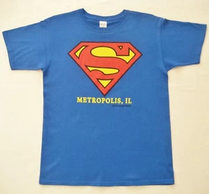 1998 DC Comics Superman Metropolis, IL Shield Logo Blue Cot Youth XL T-shirt NEW - Picture 1 of 10