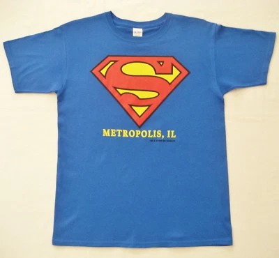 1998 DC Comics Superman Metropolis, IL Shield Logo Blue Cot Youth XL T-shirt NEW - Image 1 of 4