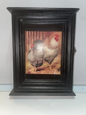 Armario de llaves de pollo gallo vintage caja colgante de pared de almacenamiento de llaves de madera 11" Foto 1 de 4