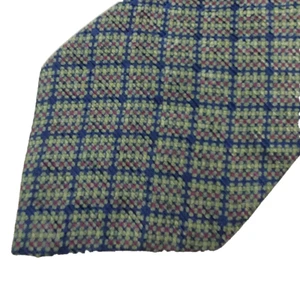 Calvin Klein Mens Green Blue Dot Square Plaid 100% Silk Neck Tie A222 Necktie - Picture 1 of 6