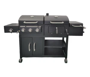 Campfire Dual Fuel 3 Burner Gas & Charcoal BBQ Grill with Smoker and Side Grill - Picture 1 of 5