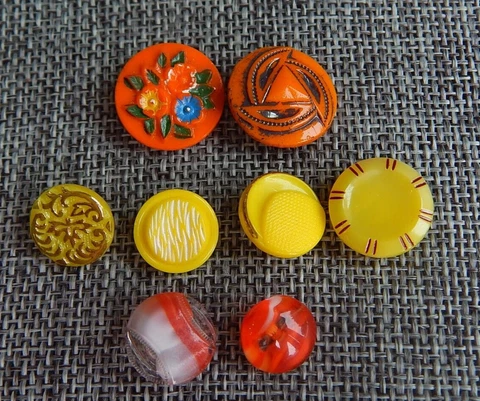 Lot of Antique Vtg Glass Buttons Orange and Yellow #121 Cover