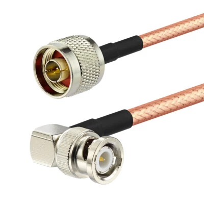 BNC Male Right Angle to N Type Male RG400 Double Shielded Low Loss RF Coax Cable - Image 1 of 4