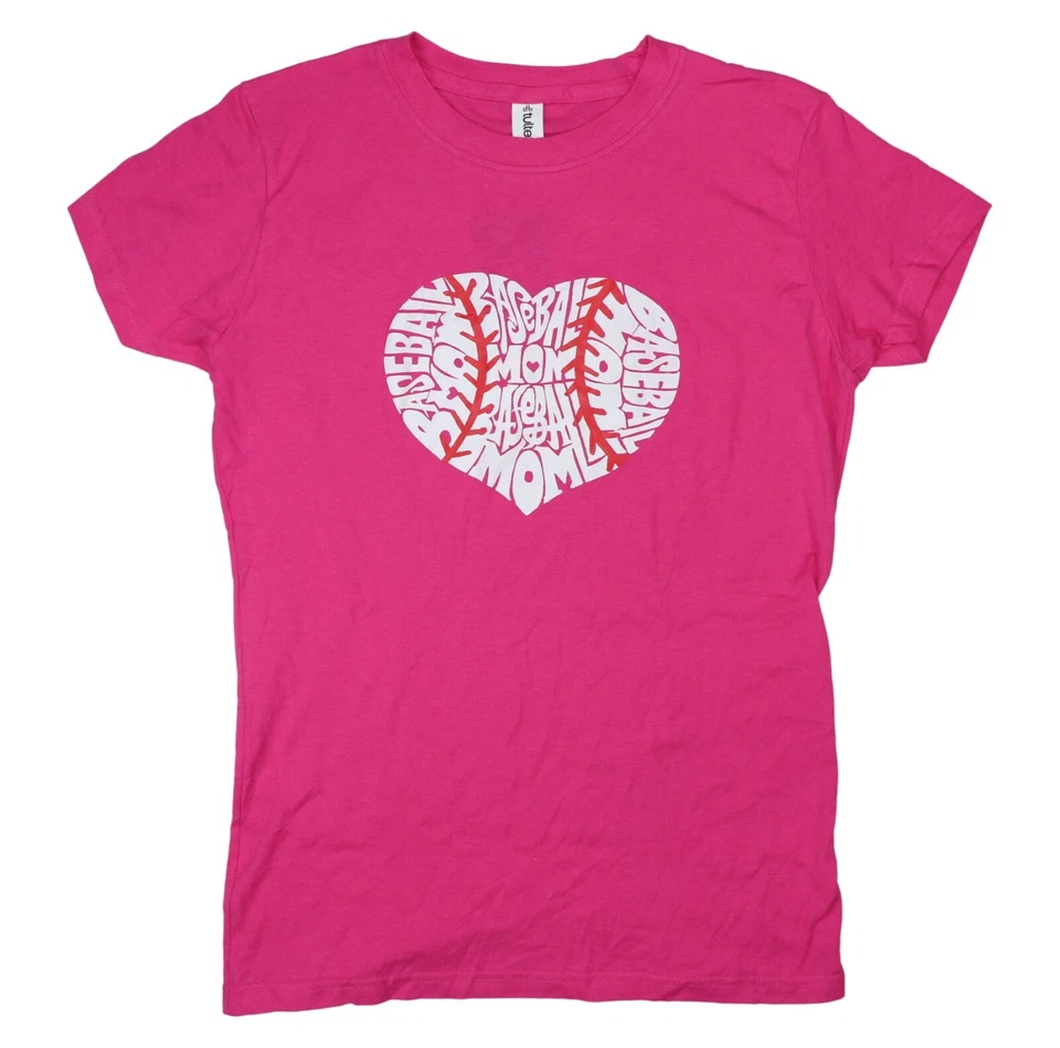 LA Pop Art Baseball Mom Heart Graphic Print Short Sleeve T-Shirt M NWT Pink - Image 1 of 1