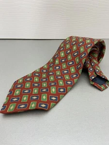 Aquascutum Vintage 100% silk tie dark rusty red green & blue - Picture 1 of 7