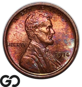 1914 Lincoln Cent Wheat Penny, Attractively Toned Gem BU++ - Picture 1 of 3