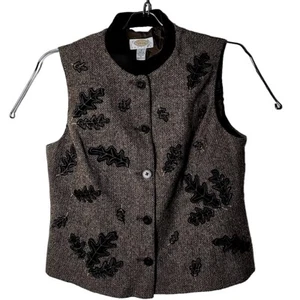 Talbots Damen Petite S Small braun italienischer Stoff Wolle Seide Mischung Blätter Weste - Bild 1 von 6