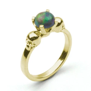 Skull Ring Black Opal 9ct Gold 4 Claw 6mm Natural Black Opal Hand Crafted - Picture 1 of 11
