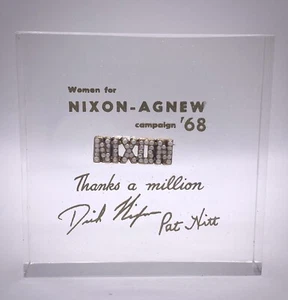 Women for Nixon Agnew for Presidentr 1968 Lucite Paperweight Ladies Nixon pin - Picture 1 of 4