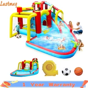 7 In1 Inflatable Slide Water Park Bouncing House Outdoor Soccer Garden Bouncer - Picture 1 of 15
