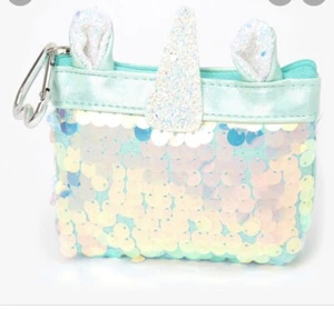 Claire’s Sequin Blue unicorn coin purse backpack Keychain clip nwt - Picture 1 of 4