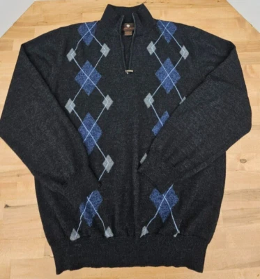 Toscano Sweater Mens L Gray Merino Wool Blend 1/4 Zip Mock Neck Soft - Image 1 of 4