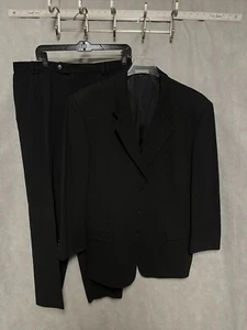 Bachrach Suit Men 42R Black Wool 3B Striped Flannel Textured 35X27 Pants Luxury - Picture 1 of 17