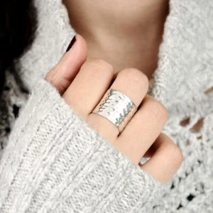 Sterling Silver Ring 925 Genuine Handmade Extra Wide Band Cigar Chic Ring HM474