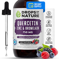 Quercetin with Bromelain & Zinc Liquid Drops - 750Mg Immune Support for Adults &