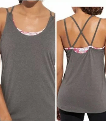 Regata Calia Criss Cross dupla camada ioga tamanho XS coral tempestade nuvens - Imagem 1 de 4