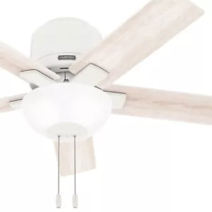 Hunter Fan 44 inch Low Profile Matte White Ceiling Fan with Light and Pull Chain - Picture 1 of 6