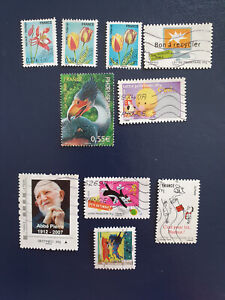 Lot de 10 timbres oblitérés de France années 2008 et 2009 tous différents TBE