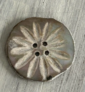 Vintage Abalone Shell Button Carved Flower Design 1" Diameter - Picture 1 of 3