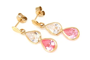 9ct Gold CZ Drop Earrings double Teardrop Made in UK Gift Boxed Birthday Gift - Picture 1 of 6