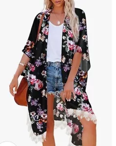Hibluco Women's Long Floral Kimono Printed Cardigan Sheer Plus Size 4x - Picture 1 of 1