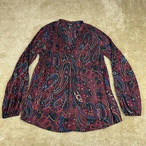 Lauren Ralph Lauren Womens Top S V Neck Paisley Long Sleeve Multicolor - Picture 1 of 17