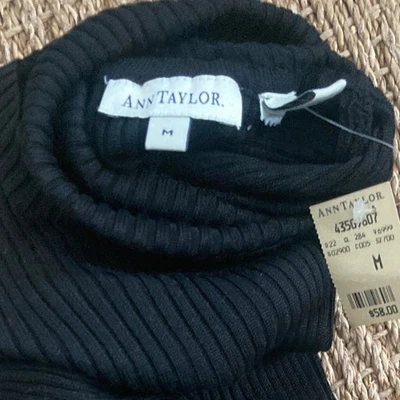 Suéter Vintage Ann Taylor Azul Mujer Acanalado 100% Seda Manga Larga Cuello Alto M Foto 1 de 3