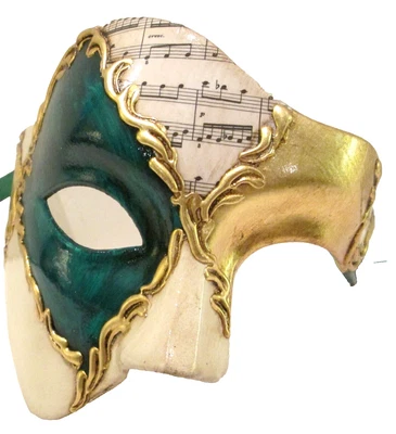 MAR5 PHANTOM OF THE OPERA  - A QUALITY, HANDPAINTED ITALIAN MASK, GREEN/GOLD - Image 1 of 3