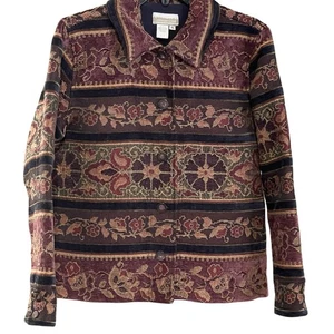 Coldwater Creek Blazer Jacket Womens Small Jacquard Bomber Button Close - Picture 1 of 7