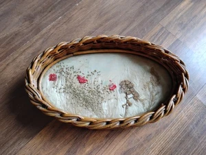 Vintage Miniature Weaved Oval Wicker Basket Bowl Wall Plaque Dried Floral -... - Picture 1 of 9