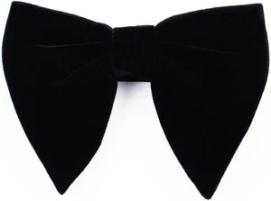 Cravatta fiocco velluto nero uomo smoking formale raso prelegato oversize grande - Foto 1 di 12