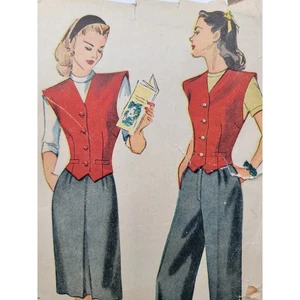 Simplicity 1306 40s INCOMPLETE Sewing Pattern for Pants, Skirt & Vest Sz 12 B30 - Picture 1 of 8