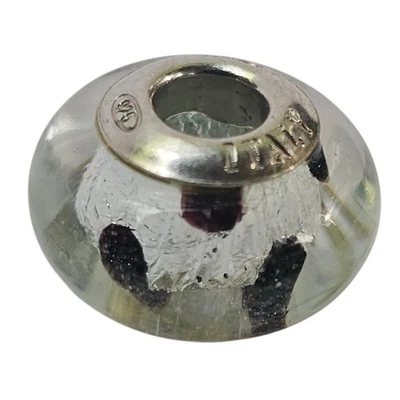 Murano RL Sterling Silver 925  Metallic Silver Burgundy Dotted Glass Charm Bead - Image 1 of 4