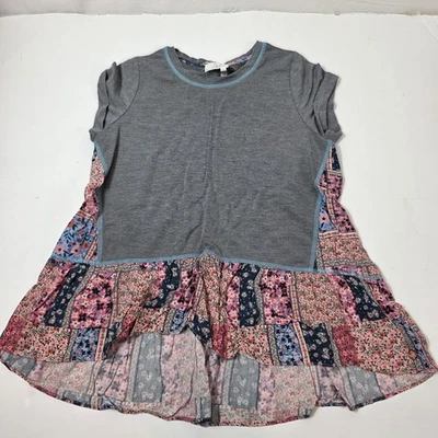 Camiseta feminina 435 Matilda Jane cinza floral patchwork em camadas Be Kind tamanho 12 - Imagem 1 de 4