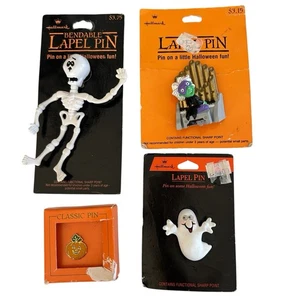 Vintage Hallmark Halloween Pins Lot of 4 Ghost Pumpkin Skeleton - Picture 1 of 10