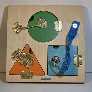 Djeco Preschool Latch Wooden Activity Board 8.5x8.5 Paris France - Picture 1 of 5
