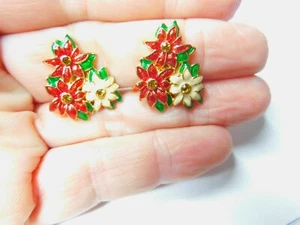 Pendientes de clip de Navidad esmaltados con estrás Christopher Radko firmados de colección - Imagen 1 de 5