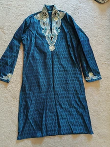 Sherwani azul con cuentas vintage para hombre talla 40 - Imagen 1 de 10