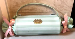 Bath & Body Works Candy Striped Cosmetic Bag Sweetest Song Green Pink Bows NEW - Picture 1 of 4