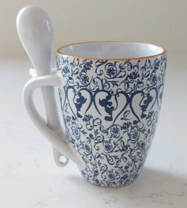 Disney Parks Original Mug Spoon Set Indigo Kissing Mickey & Minnie Mouse Hearts - Picture 1 of 8