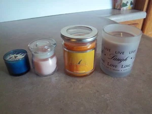 Lot of 4 Scented Candles Live Laugh Love - Spiced Pumpkin - Icicles - Sweet Pea - Picture 1 of 12