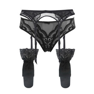 Varsbaby Embroidery Lace Suspender Belt Stocking Underwear Set Sexy Lingerie 3PC