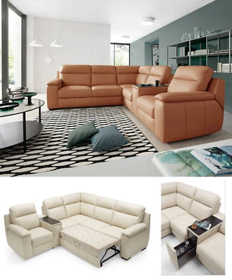 % ECHTLEDER MODULARES ECKSOFA SCHLAFSOFA SESSEL RELAXFUNKTION STAURAUM FARBEN ! - Bild 1 von 4