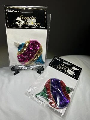 Lote 2 apliques de lentejuelas navideñas Wang's International vintage ~ adorno (B) Foto 1 de 4